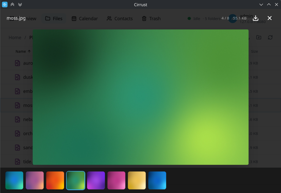 Cirrust media preview modal showing an image gallery with the thumbnail filmstrip
